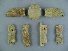 Sons of Horus with Winged Scarab   Faience Amulets  