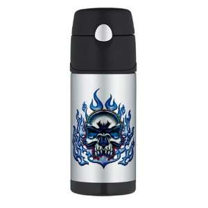  Thermos Travel Water Bottle Skull in Blue Flames 