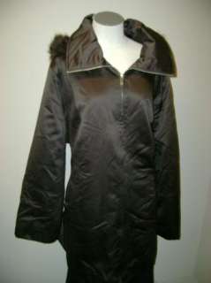 Dennis Basso Satin Jacket w/Faux Fur Detachable Hood 3X  