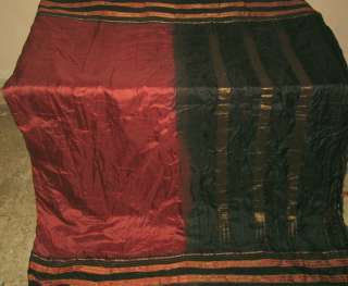 Pure silk Antique Vintage Sari Fabric 4y GREAT brown bl  