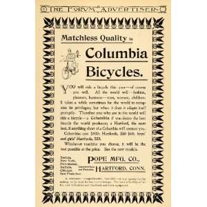  1895 Ad Pope Manufacturing Columbia Hartford Bicycles 