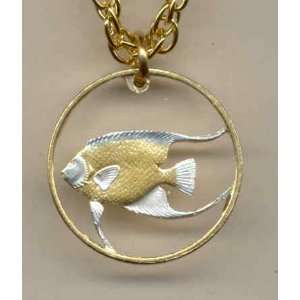   Cut out & 2 toned Bermuda Angelfish   coin Necklace Jewelry