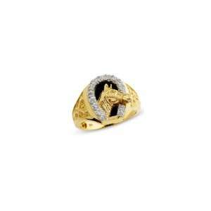  ZALES Mens Onyx Horse and Horse Shoe Ring in 10K Gold with Diamond 