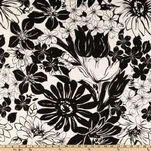  45 Wide Blossom Stretch Poplin Floral White/Black Fabric 