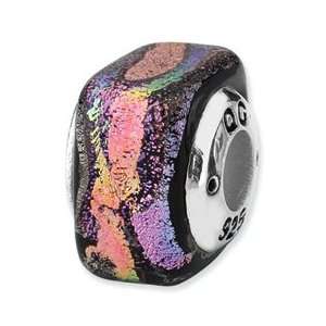  Sterling Silver Purple Square Dichroic Glass Bead Jewelry