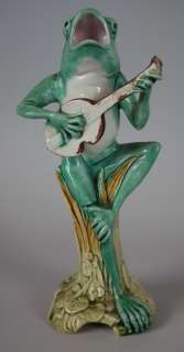 Majolica frog and guitar posy vase  