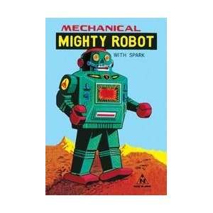  Mechanical Green Mighty Robot with Spark 12x18 Giclee on 
