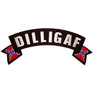 DILLIGAF TOP ROCKER VET With REBEL Flags FUN CLUB Embroidered Biker 