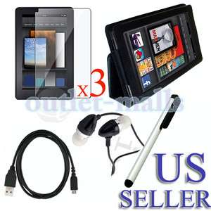 Leather Case+Screen Protector+Stylus+Date Cable+Earhone w/Mic for 