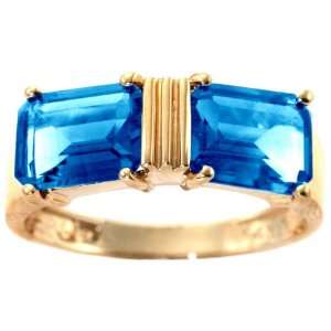  14K Yellow Gold Twin Octagon Ring Swiss Blue Topaz, size7 
