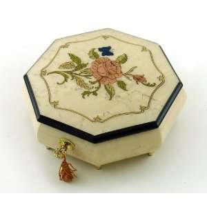  Immaculate Ivory Stain Octagonal Music Jewelry Box, Pink 