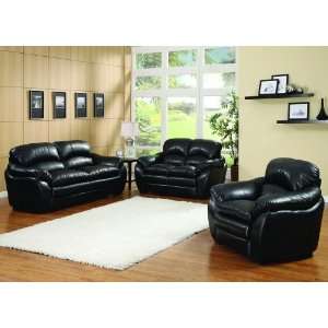  9880 3 HOME ELEGANCE BUFORD COLLECTION BLACK LEATHER SOFA 
