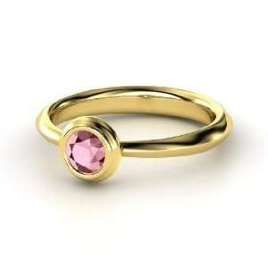  Bezel Ring, Round Rhodolite Garnet 14K Yellow Gold Ring Jewelry