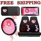 New 5pc Set Pink Hearts Hello Kitty Seat Covers Steering Wheel Cover 