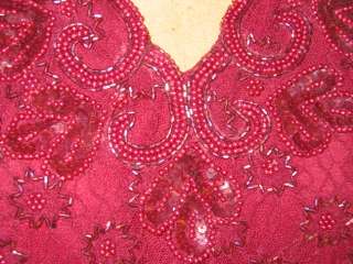 WINE BURGUNDY BEADED LACE COCKTAIL DRESS V NECK NWT 6P  