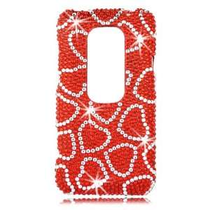   Full Diamond Bling Phone Shell for HTC EVO 3D   Red Hearts   Sprint