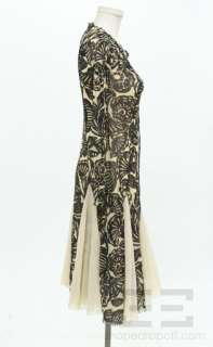 Fuzzi Black & Cream Mesh Long Sleeve Stretch Print Dress Size S  