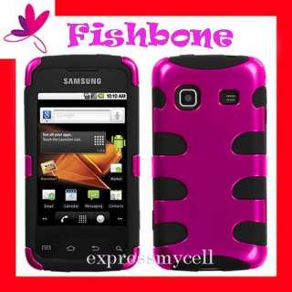   Hot Pink FISHBONE 2 Layers Case Cover Prepaid SAMSUNG GALAXY PRECEDENT