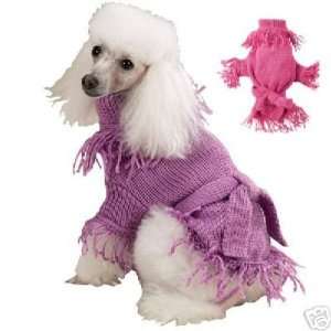  Zack & Zoey Fringe Belted Dog Sweater LILAC MEDIUM 