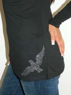 SEXY GOTHIC PEACE AND LOVE / LOVE AND PEACE DOVE STUDDED HOODIE TSHIRT 