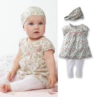 3Pcs Girl Infant Baby Short Top+ Pants+Headband Short Set Costume 