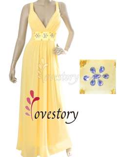  neck Yellow Pleated Empire Rhinestone Long Prom Dress 09449 US Size 6