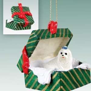  Maltese Green Gift Box Dog Ornament