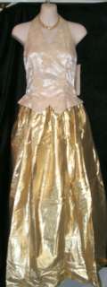 Jessica McClintock Gunne Sax 5/6 Formal Gold Metallic Gown Dress NWT 