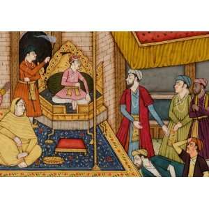   Mughal Painting Miniature a Seen of Mughal Kings Court Home