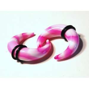  Acrylic Tusk Shaped Talon Tapers White with Violet Spiral 