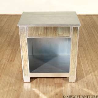 Distressed SILVER MIRRORED 1 Drawer NIGHTSTAND Side Table mbe001as 