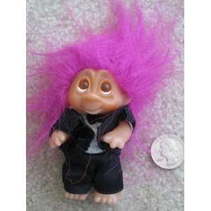   Norfin Troll Black Tux Groom / Usher Troll with Purple Hair