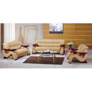 Vig Furniture 2033 Contemporary Leather Sofa Set In Beige Color 