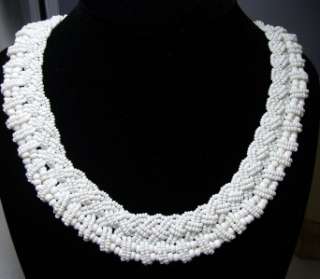 Antique Intricate Milk Glass Seed Bead Braided Collar Necklace 18 x 3 
