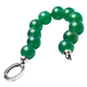  14mm Green Agate Beaded Sterling Silver Bracelet Jewelry