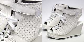 Womens White Strap Open Toe Sneakers Platform Wedge High Heel Shoes US 