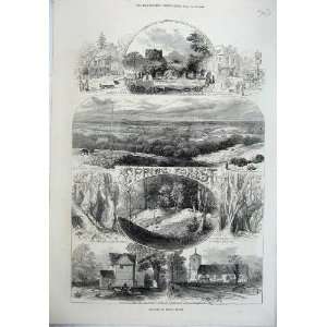   1871 Sketches Epping Forest Church Hunting Lodge Hills