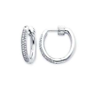  Diamond Hoop Earrings 14k White Gold Pave Classic Dome (0 