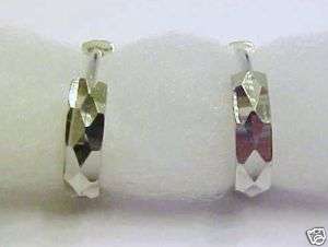 14kt Solid White Gold 15MM Faceted Huggie Earrings  