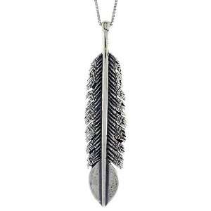 925 Sterling Silver 2 3/8 in. (60mm) Tall Large Feather Pendant (w/ 18 