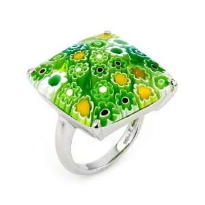  Millefiori Faceted Green Square Ring, Size 7 Alan K 