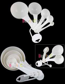 New 5Pcs White Kitchen Plastic Measuring Spoons Cup Set  