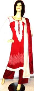 Brand New Stylish 3 piece Maroon White Fully Lined Georgette Printed 