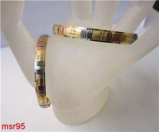 18K Gold Filled Tricolor Indian Lasercut Bangle/Bracelet 8mm 2.5 