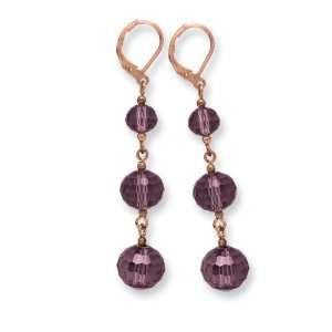  Rose Tone Purple Crystal Leverback Earrings 1928 Jewelry 