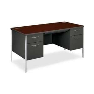 HON Mentor Double Desk With Pedestal   Mahogany 