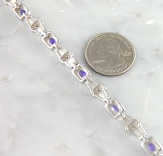   Silver Blue Opal Amethyst CZ Inlay Tennis Link Bracelet Womens Jewelry
