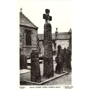   Vintage Postcard Celtic Crosses in Parish Churchyard Ilkley England UK