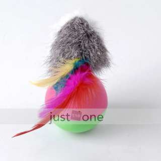   Cute Feather Mouse Leather Ball Tumbler Fun Playing Play Toy  