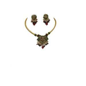   Idea handmade Kundan Fashion Jewelry Red Green Meenakari Necklace Set